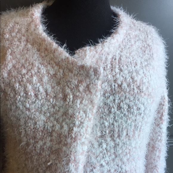 Cleo eyelash fluffy knit cardigan light pink EUC Sz S - Picture 9 of 13